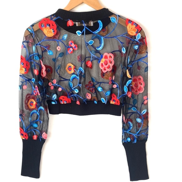 (A4c) NEW Cosmopolitan x Dress the Population Floral Sheer crop, Sz Small, NWOT - Picture 8 of 11